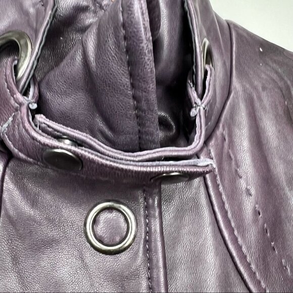 Soia & Kyo Purple Leather Trench Coat Jacket Size Small Classic Structured - Picture 13 of 16
